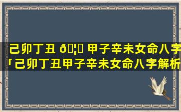 己卯丁丑 🦁 甲子辛未女命八字「己卯丁丑甲子辛未女命八字解析」